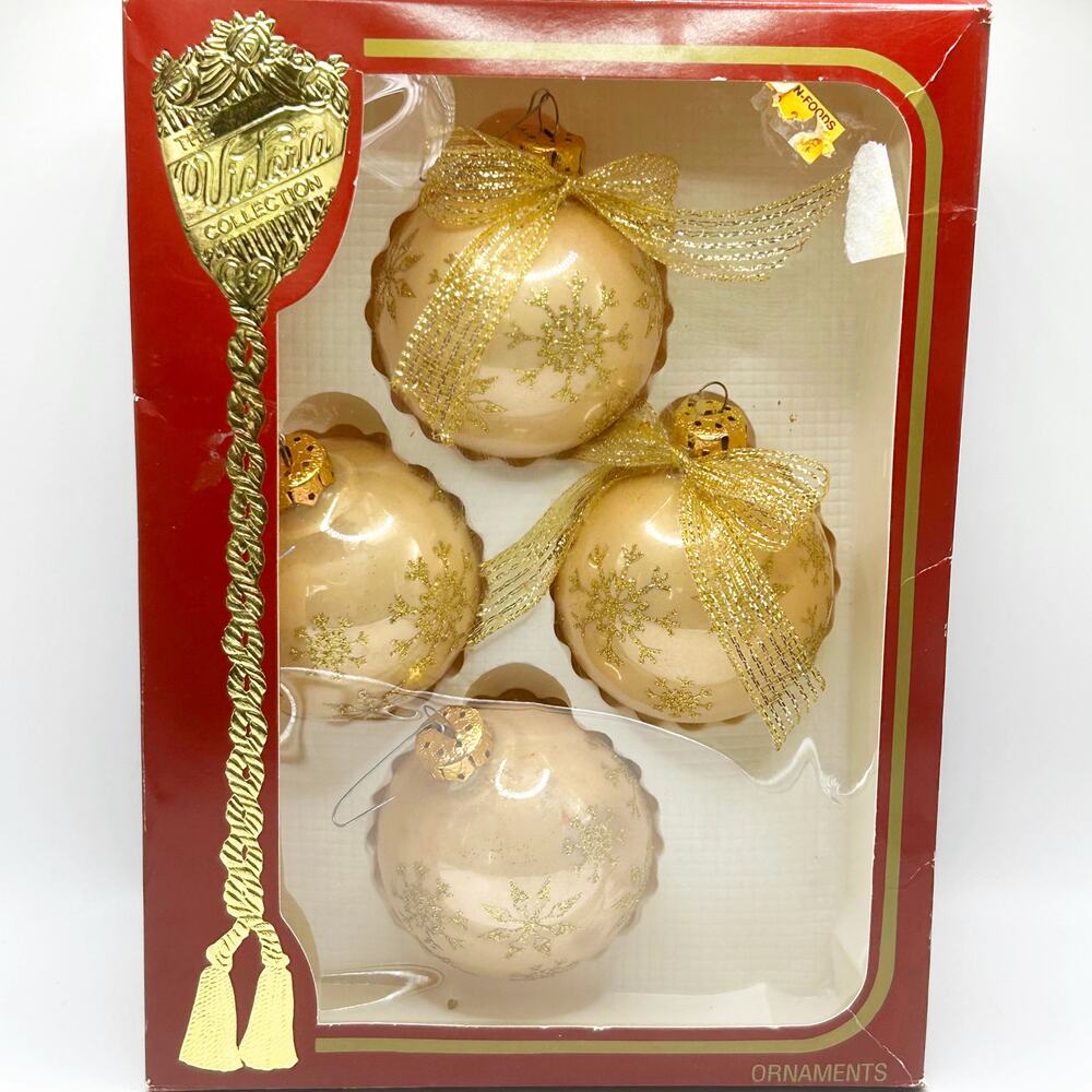 The Victoria Collection Glass Vintage Golden Glitter Christmas Ornaments